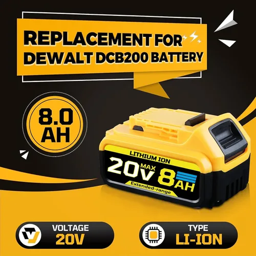 Vista 2 de 8.0Ah 18V Reemplazo para batería Dewalt 18V (20V Max) compatible con baterías Dewalt DCB200 DCB204 DCB206 DCB201 DCB203 DCB181 DCB180 2Pack