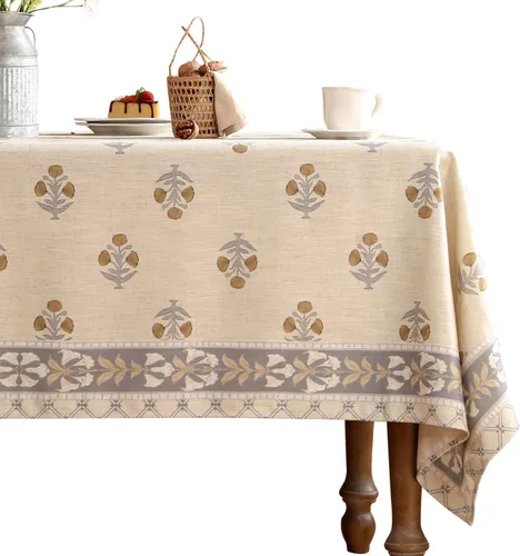 Vista 29 de [Usado] patdrea Mantel largo de lino de diseño verde para mesa rectangular, mantel vintage transpirable con patrón de frutas amarillas, funda