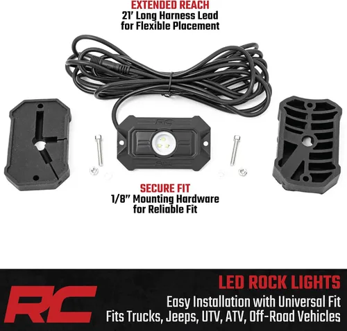 Vista 4 de Rough Country Cápsulas de Luz LED Deluxe para Rocas con Kit de Montaje 4 Cápsulas - 70980, Blanco
