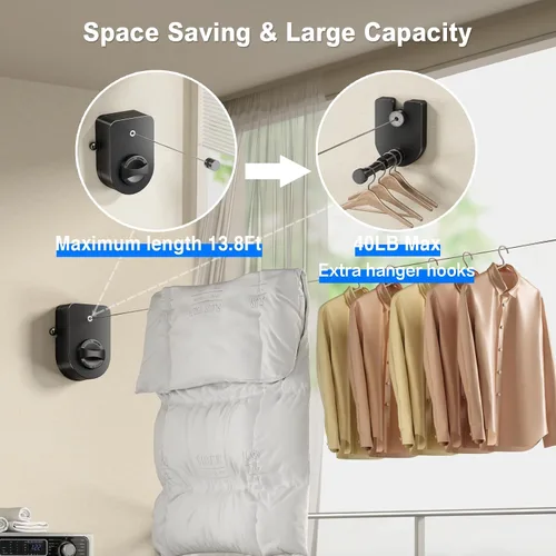 Vista 2 de Mustorn Tendedero retráctil para interiores, línea de ropa para exteriores que no se hunde, línea de ropa resistente para secar la ropa, línea