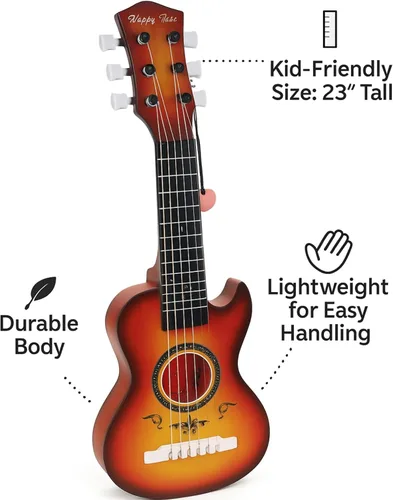 Vista 4 de Guitarra acústica de 23 pulgadas, guitarra de juguete de 6 cuerdas para niños, cuerdas de acero realistas, primer instrumento musical para Cherry