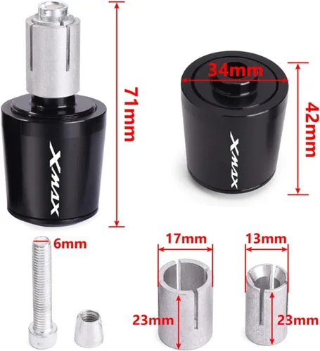 Vista 5 de Motorcycle Handle Bar End Weight Handlebar Grips Cap Anti Vibration Silder Plug for XMAX300 XMAX400 X-MAX 125 250 300 400 (Color : Black)