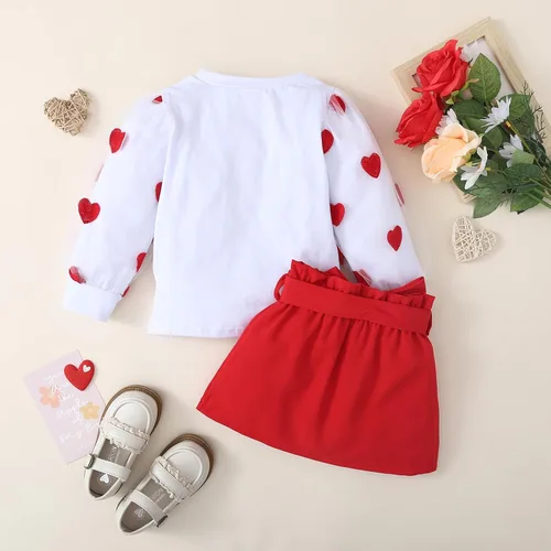 Vista 7 de METYOUEZE Conjunto de falda de manga larga con estampado en forma de corazón para bebé niña