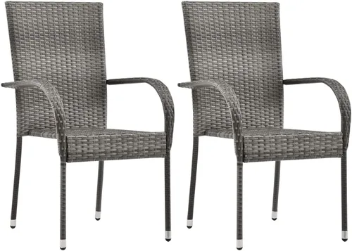 Vista 10 de 2 sillas de comedor de ratán para patio, sillas de patio apilables para exteriores, ratán de polietileno con reposabrazos y marco de acero, juego