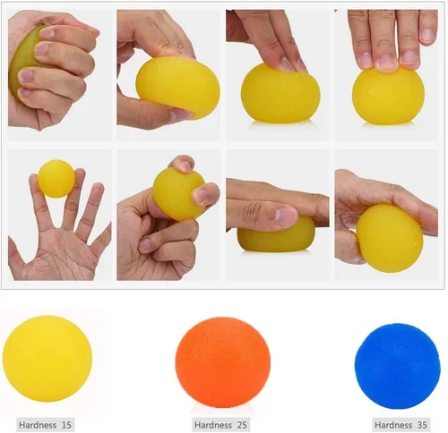 Vista 3 de Paquete de 3 bolas para aliviar el estrés. Pelotas de ejercicio de mano. Pelotas de terapia de mano. Bolas de agarre de mano, kits de bolas