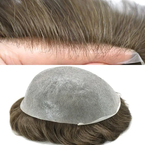 Vista 11 de Toupee - Sistema de reemplazo de cabello para hombres, piel ultrafina, transparente, 0.001 in, poliéster superfino, unidad de cabello de hombre, 8 x