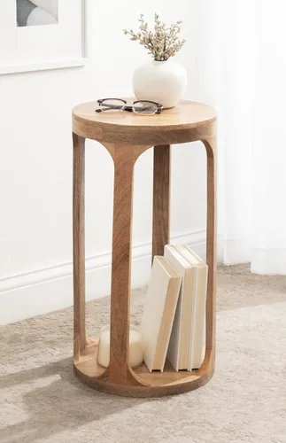 Vista 4 de Kate and Laurel Dahl - Mesa redonda de madera para bebidas; 12 x 23 pulgadas; marrón natural; mesa de pedestal de acento circular de madera bohemia