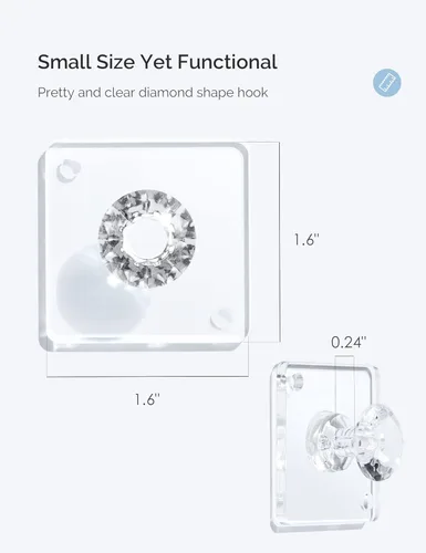 Vista 2 de Zreal Ganchos de pared adhesivos acrílicos de diamante, paquete de 12 pequeños ganchos decorativos transparentes para llaves, joyas, toallas, cocina