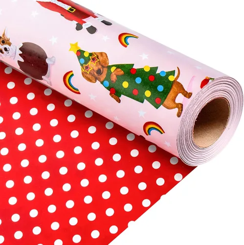 Vista 15 de Homeral Rollo de papel de regalo de Navidad de dinosaurio para niños, dinosaurio negro fresco con decoraciones y letras rojas, envoltura de regalo