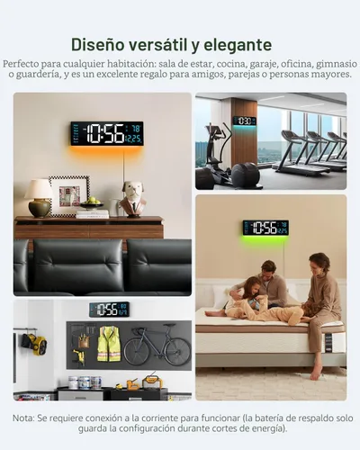 Vista 7 de Reloj de pared digital, reloj digital de pantalla grande de 40 cm con luz nocturna, reloj de pared con DST, alarma, LED, fecha, semana, temperatura