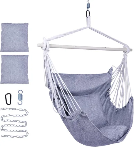 Vista 7 de Backyard Expressions Silla Hamaca Colgante con Cojines y Kit para Colgar – Capacidad de 500 lb, Tela de Mezcla de Algodón, para Uso