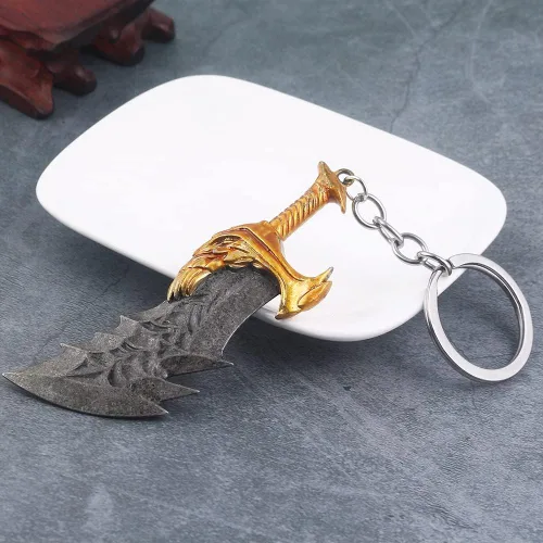 Vista 6 de SONGCHANGJEWELRY Game God of War Llaveros Kratos Blades of Chaos Cosplay Metal Llavero Cuchillas del Caos Regalos Hombres Adolescentes