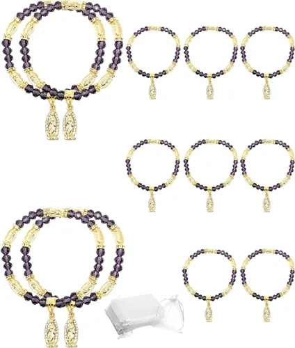 Vista 4 de YRP Pulsera de Rosario de Guadalupe de cristal de 12 piezas de plata - Bautizo favor/Bautizo/Recuerdos de Bautizo/Quinceañera/Baby Shower