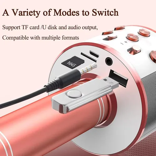 Vista 7 de Micrófono de karaoke inalámbrico Bluetooth Altavoz portátil de micrófono de mano 3 en 1 para todos los teléfonos inteligentes Regalos Negro
