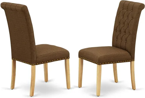 Vista 10 de East West Furniture BRP1T17 Bremond Parson - Juego de 2 sillas acolchadas de tela de lino color sable ligero con ribete de clavos, color negro