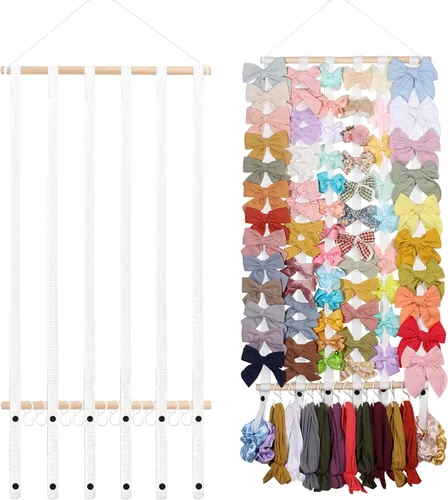 Vista 9 de OAOLEER Organizador de lazo para el pelo para niñas, pinzas para el pelo, diadema, organizador de almacenamiento para colgar en la pared, decoración