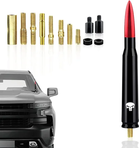Vista 7 de Pack-1 - Antena tipo bala para automóvil, poste de antena de calavera de 5.4 pulgadas para GM Chevy Silverado 1500 2500 3500 HD Avalanche GMC Sierra