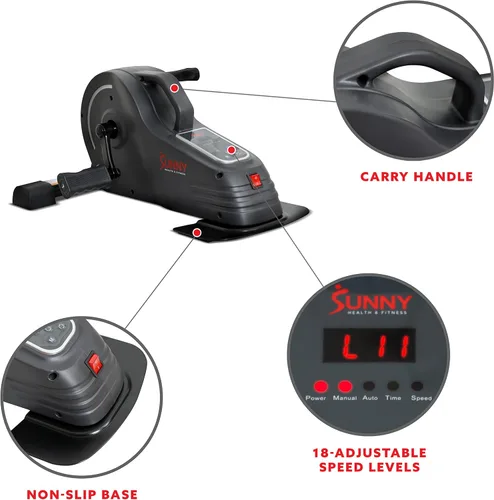 Vista 4 de Sunny Health & Fitness Ejercitador de Pedal de Doble Función Bajo el Escritorio, Mini Bicicleta de Cardio Portátil para Interiores en Casa, Ciclo