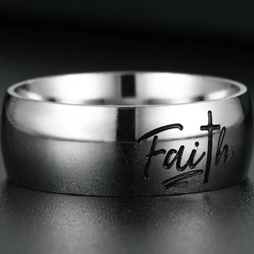 Vista 5 de Anillo de boda religioso de acero inoxidable de 0.315in con cruz de fe cristiana