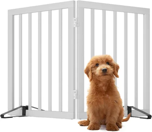 Vista 19 de Puerta plegable negra para mascotas de 18-55 pulgadas para escaleras y puertas, valla de puerta para cachorros