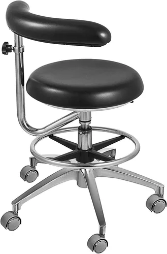 Vista 3 de Marca Negro Asistente Taburete 360 ° Rotación Apoyabrazos Dental PU Respaldo De Cuero Médico Uso De La Oficina