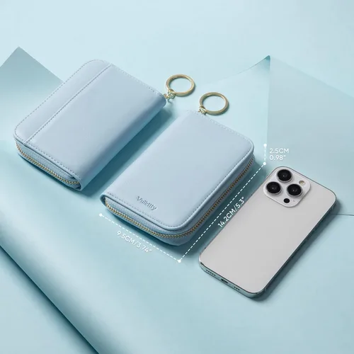 Vista 7 de Vulkitty Billetera para mujer, con cremallera, plegable, pequeña, de piel, con bloqueo RFID, con ventana de identificación y bolsillo para monedas