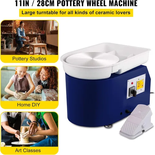 Vista 2 de VEVOR Rueda de cerámica de 11 pulgadas para adultos principiantes, máquina formadora eléctrica de 350 W con pedal de lavabo desmontable de 0 a 300