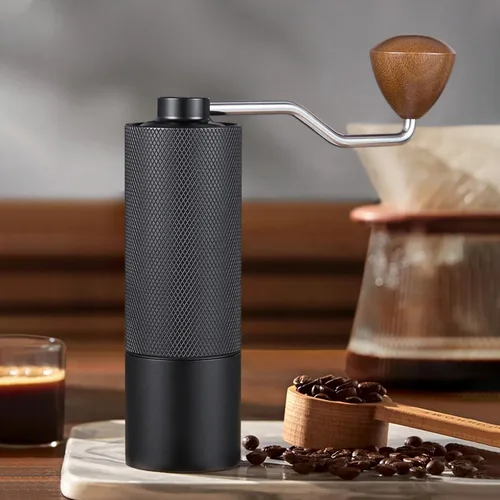 Vista 9 de Molinillo de café manual con capacidad de 0.88 oz, rebabas de acero inoxidable, mango de madera, molinillo de café para rebabas para el hogar, Negro