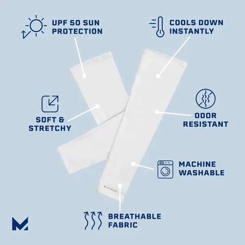 Vista 2 de MISSION Cooling Sun Sleeves - Lightweight, Stretch Fabric - Cools Up to 2 Hours - UPF 50 Sun Protection - Machine Washable