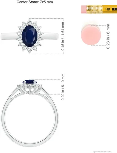 Vista 5 de Angara Anillo de zafiro azul natural inspirado en la princesa Diana con halo de diamantes (0.85 quilates de zafiro azul) Talla 3-13