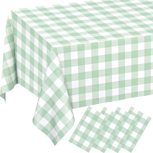 Vista 13 de 2 Pcs Light Blue Gingham Tablecloth Blue Disposable Plastic Checkered Table Cloths for Parties Disposable, Waterproof Rectangular Blue Table Cover