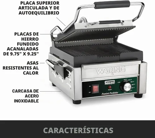 Vista 4 de Waring Prensa Panini con superficie de cocción de 9.75" x 9.25" y 120V