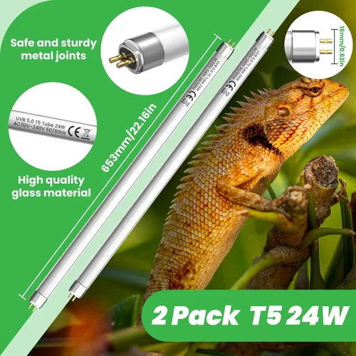 Vista 6 de GlowUp Bombilla UVB T5 HO 5.0 de 22 pulgadas, 24 W, para reptiles