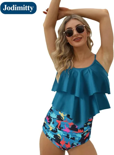 Vista 5 de Jodimitty 2 Piece High Waisted Tummy Control Bathing Suit Tankini for Bikini Set