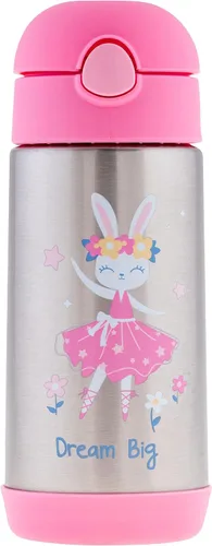 Vista 13 de Stephen Joseph Botellas de acero inoxidable de doble pared, botella de agua aislada para niños pequeños, botella aislada al vacío con popote, Abeja
