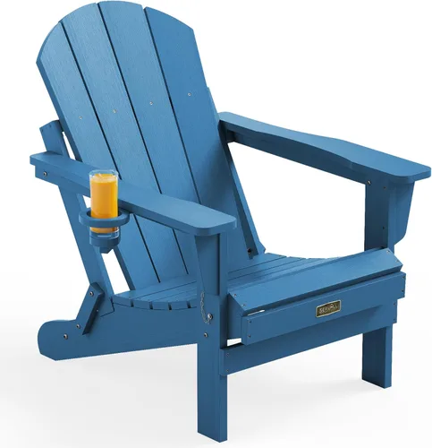 Vista 81 de SERWALL Silla Adirondack plegable para exteriores, silla de patio con portavasos - Ejército