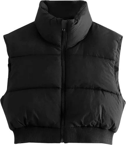 Vista 8 de Gihuo Chaleco acolchado recortado para mujer, sin mangas, chaqueta acolchada, chaleco acolchado para invierno, con cremallera completa, abrigo