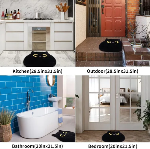 Vista 4 de Alfombra de baño – Alfombra de baño, alfombra de gato negro, tapete de baño de gato, tapete de baño antideslizante para baño, cocina, dormitorio