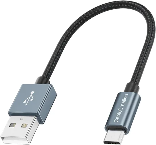 Vista 10 de CableCreation Cable micro USB corto, USB a micro USB 24 AWG cable de carga rápida triple blindado, compatible con PS5/PS4, Raspberry Pi Zero, Negro