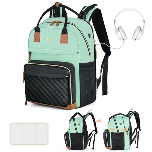 Vista 12 de Mochila para pañales extra grande para 2 niños gemelos, bolsas de viaje para bebé para mamá y papá, 25-37L, expandible, con cambiador, orificio