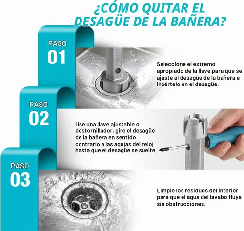 Vista 2 de DURATECH Llave removedora de drenaje de tubo, llave de aleación de aluminio de doble extremo para desagües de baño y ducha