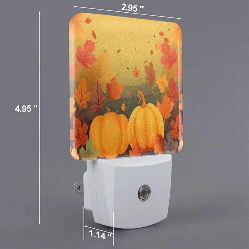 Vista 2 de Paquete de 2 luces LED de noche enchufables con diseño de calabazas de Acción de Gracias, sensor automático, hojas de otoño, juego de 2