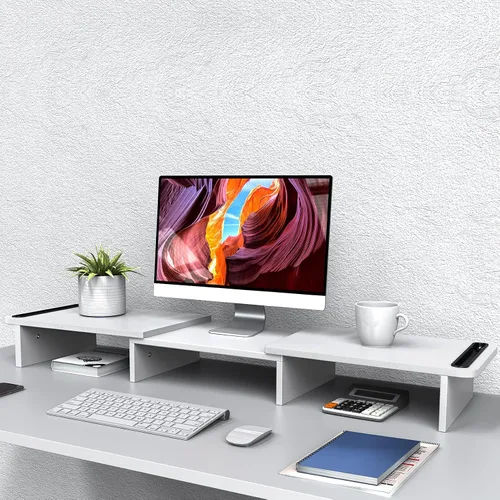 Vista 8 de Zimilar Paquete de 2 soportes elevadores de altura ajustable para monitor con cajón doble de madera