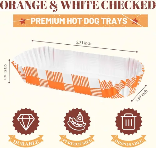 Vista 2 de Ocmoiy Bandejas de papel para perros calientes, 300 unidades, naranja