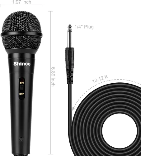Vista 5 de Shinco - Micrófono de mano con cable, micrófono vocal dinámico cardioide con cable de 13 pies e interruptor de encendido/apagado, ideal