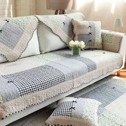 Vista 4 de vctops Funda de almohada de retazos, diseño de cuadros florales, fundas de cojín decorativas de algodón, fundas de almohada cuadradas acolchadas