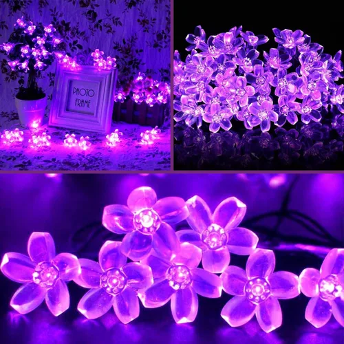 Vista 6 de ITICdecor - Tira de luces solares para exteriores con flores, impermeables, 50 luces LED, decoraciones de luces de hadas para árbol de Navidad