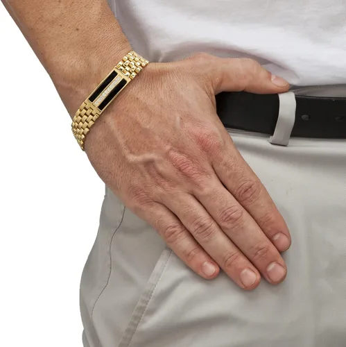 Vista 3 de PalmBeach Jewelry - Pulsera de identificación para hombre, chapada en oro amarillo, forma rectangular, color negro natural y circonita cúbica