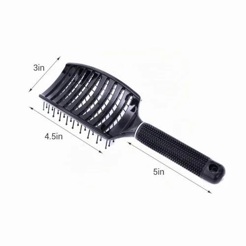Vista 5 de Cepillo de pelo para secador de pelo, cepillo de masaje para desenredar de paleta larga y rizada, peine de volumen recto de secado rápido Negro