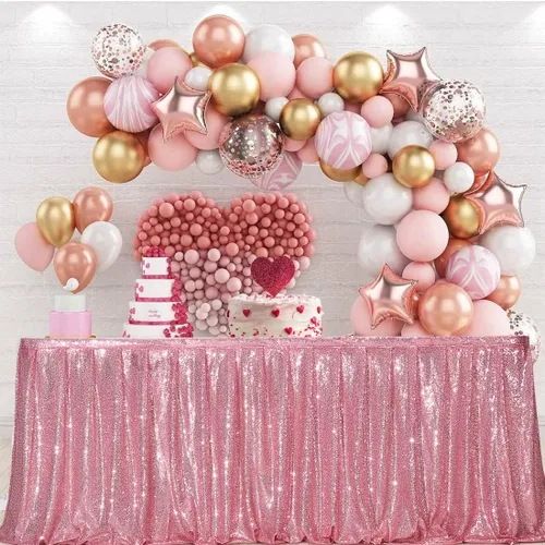Vista 16 de PartyDelight Falda de mesa de lentejuelas doradas de 4 pies para mesa redonda/rectangular/cuadrada para fiesta de cumpleaños, boda, Navidad